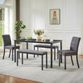 5-Piece Rustic Dining Set with Padded Chairs and Benches in Gray/Black
