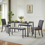 5-Piece Rustic Dining Set with Padded Chairs and Benches in Gray/Black