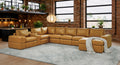 Ginger Leather Match 8-Seater Modular Sectional with Square Arms