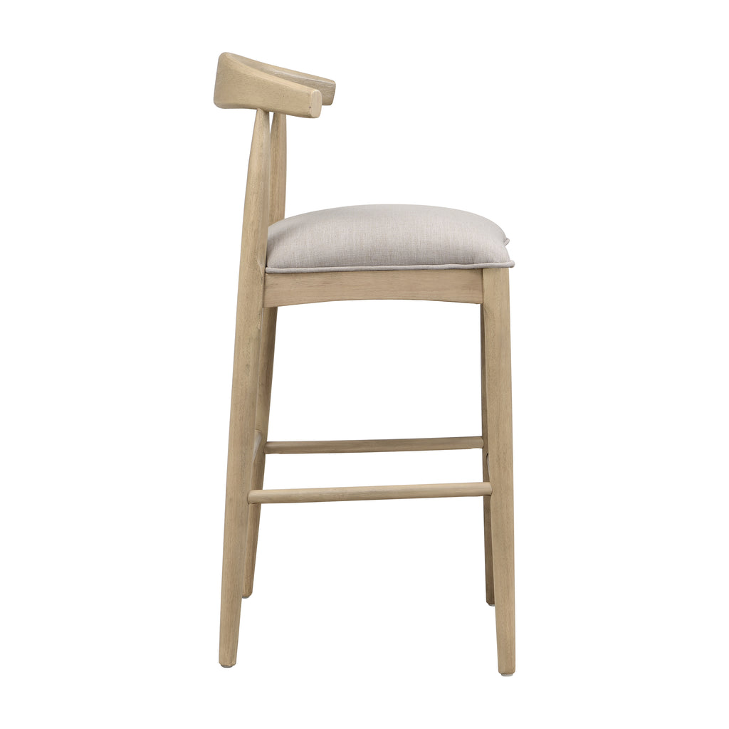 Side profile of Stylish Bar Stool - Pebble Fabric showing padded seat and angled backrest for ergonomic comfort and support.
