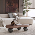 40 Inch Cloud Shaped Coffee Table - Walnut Top Black Legs.