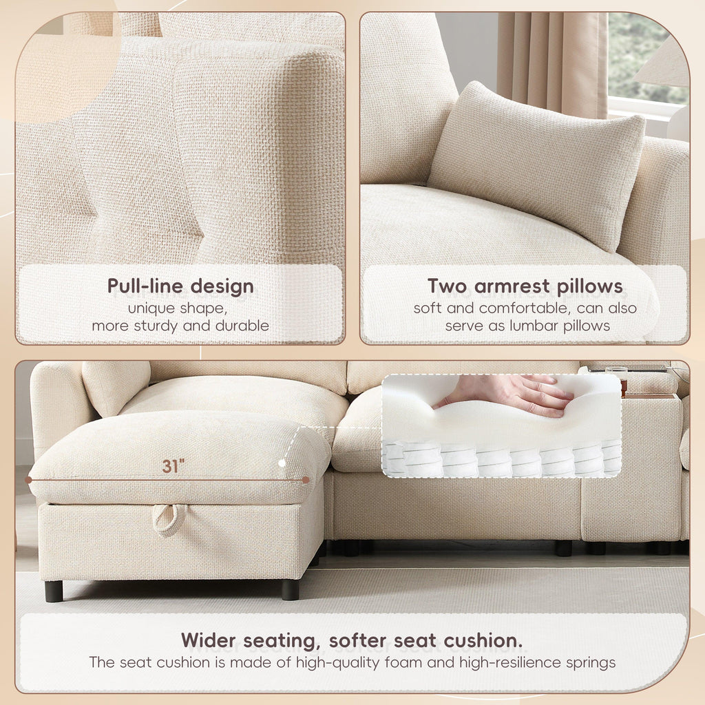 Modular Sectional Sofa with Console, Cup Holder, USB Charger.