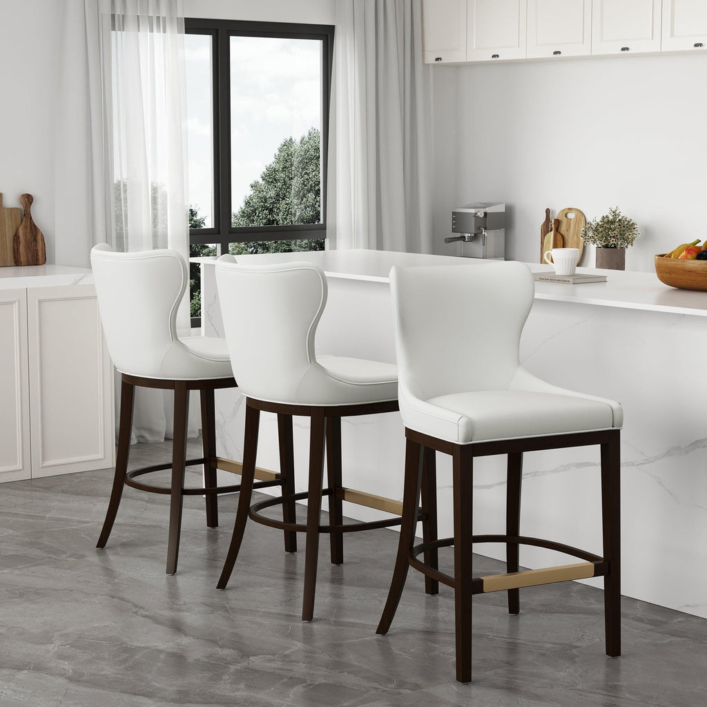 Blair Wood Upholstered Barstool in White.