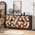 Modern Storage Cabinet with honeycomb pattern doors in black brown finish, featuring geometric wood tones for stylish and versatile room storage.