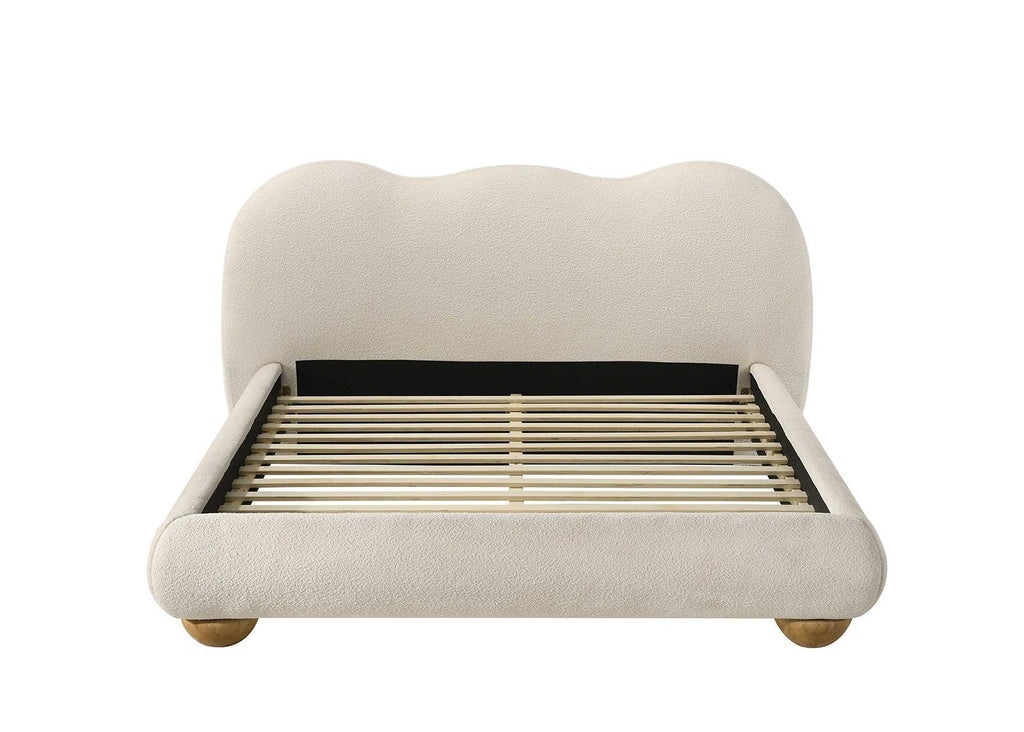 King Size Boucle Upholstered Bed with Wood Feet.
