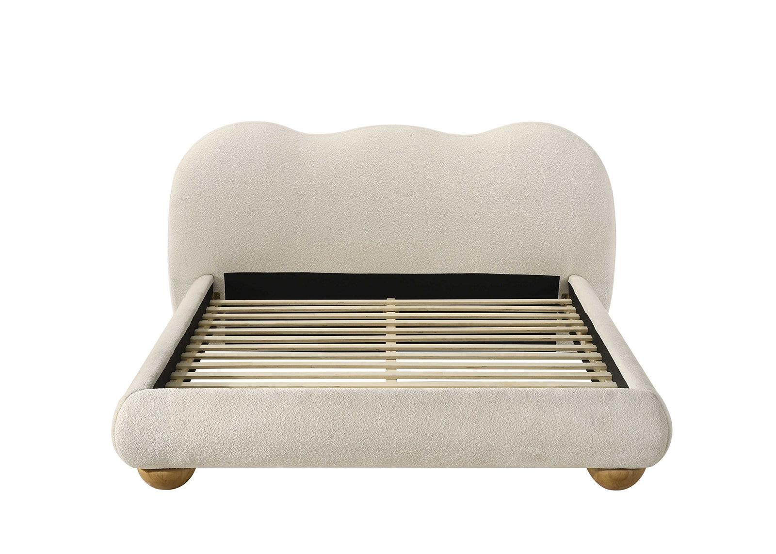 King Size Boucle Upholstered Bed with Wood Feet.
