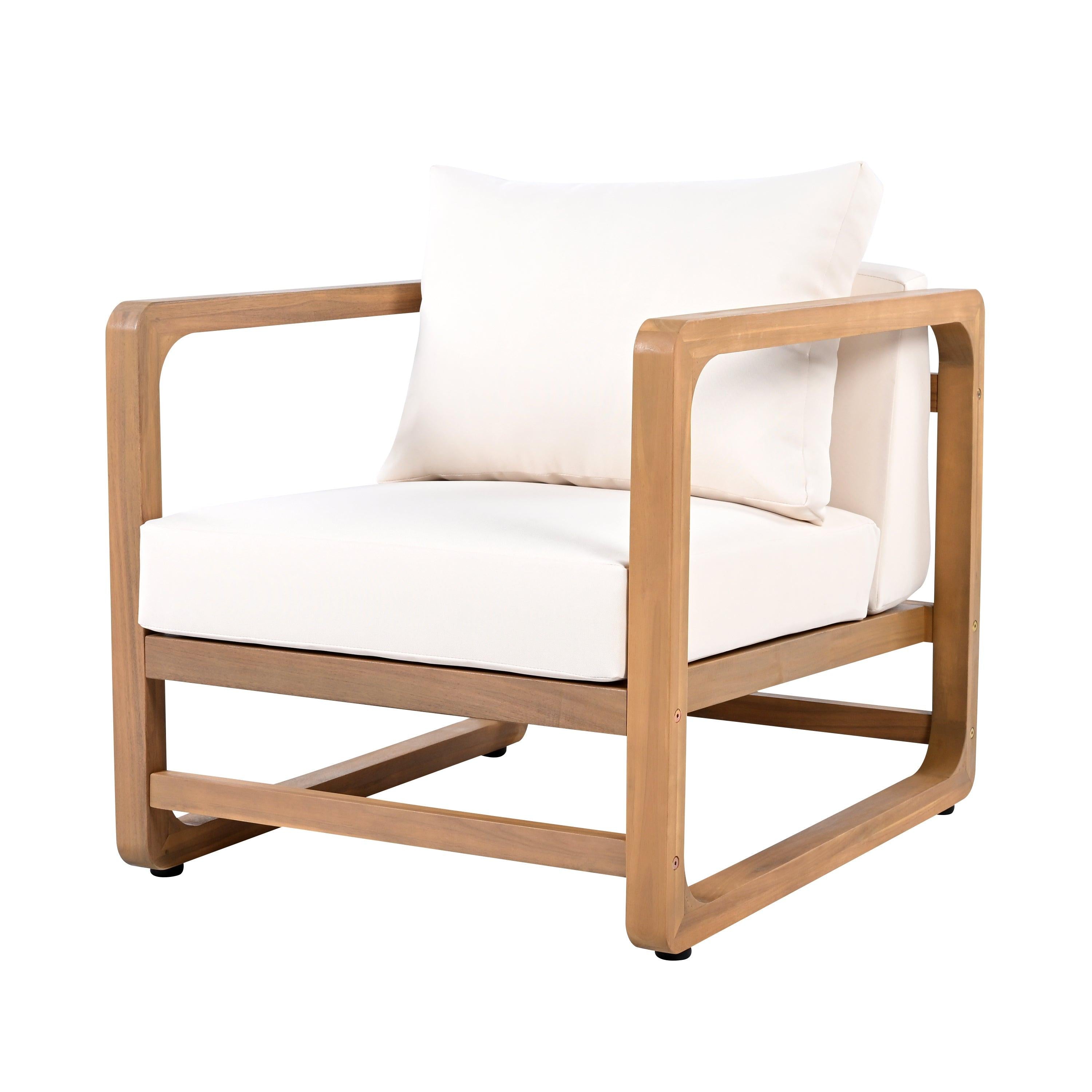Outdoor Acacia Wood Lounge Chair with Oversized Cushion Set.