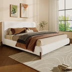 White Upholstered Queen Bed with Solid Wood Legs.