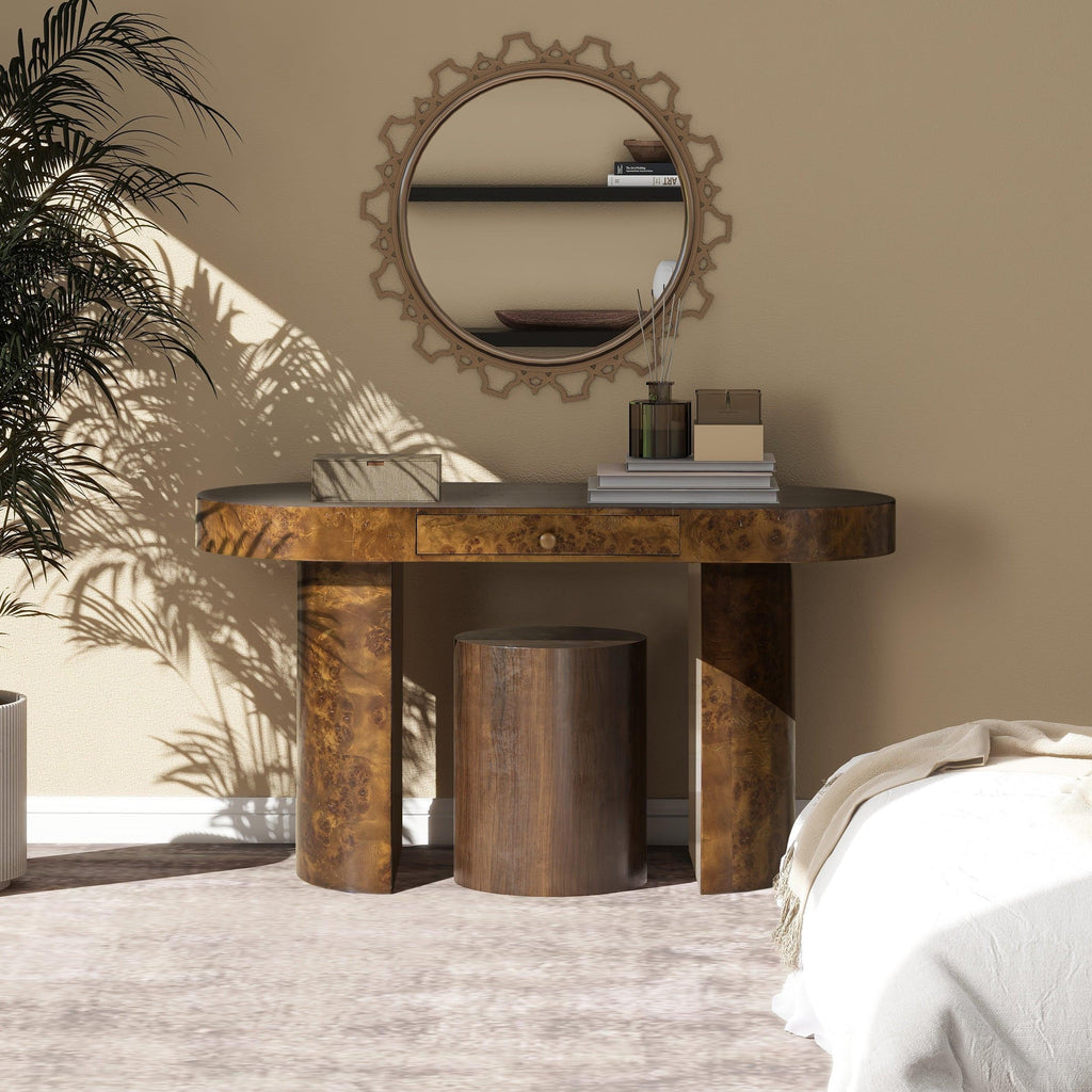 Jesse Oval Computer Desk with Drawer in Dark Brown.