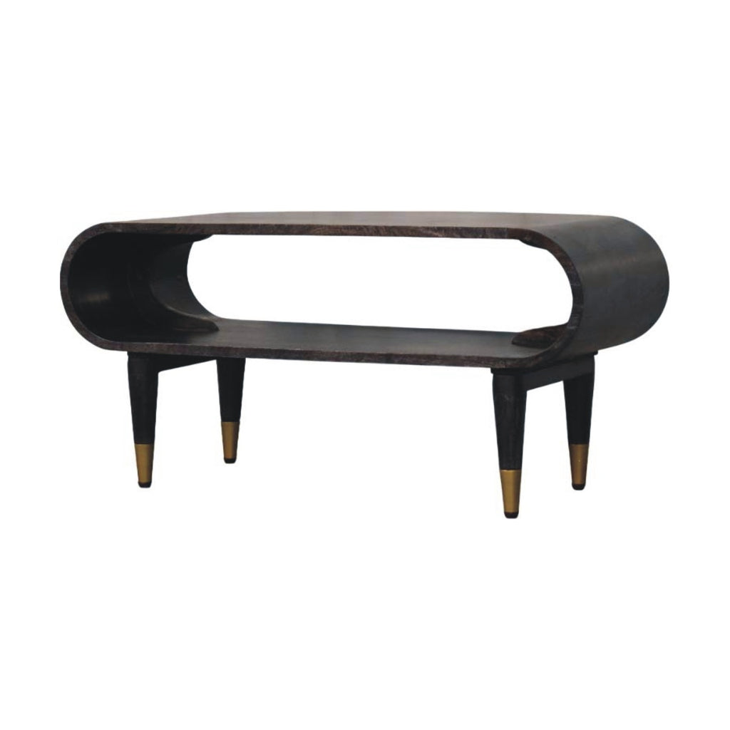 Solid Wood Velvet Mocha Curved Edge Console with Brass Accents