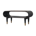 Solid Wood Velvet Mocha Curved Edge Console with Brass Accents