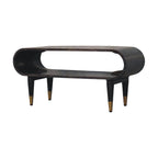 Solid Wood Velvet Mocha Curved Edge Console with Brass Accents