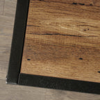 Top surface detail of Industrial Brown TV Credenza showing rustic wood grain and black metal trim for a modern industrial style.