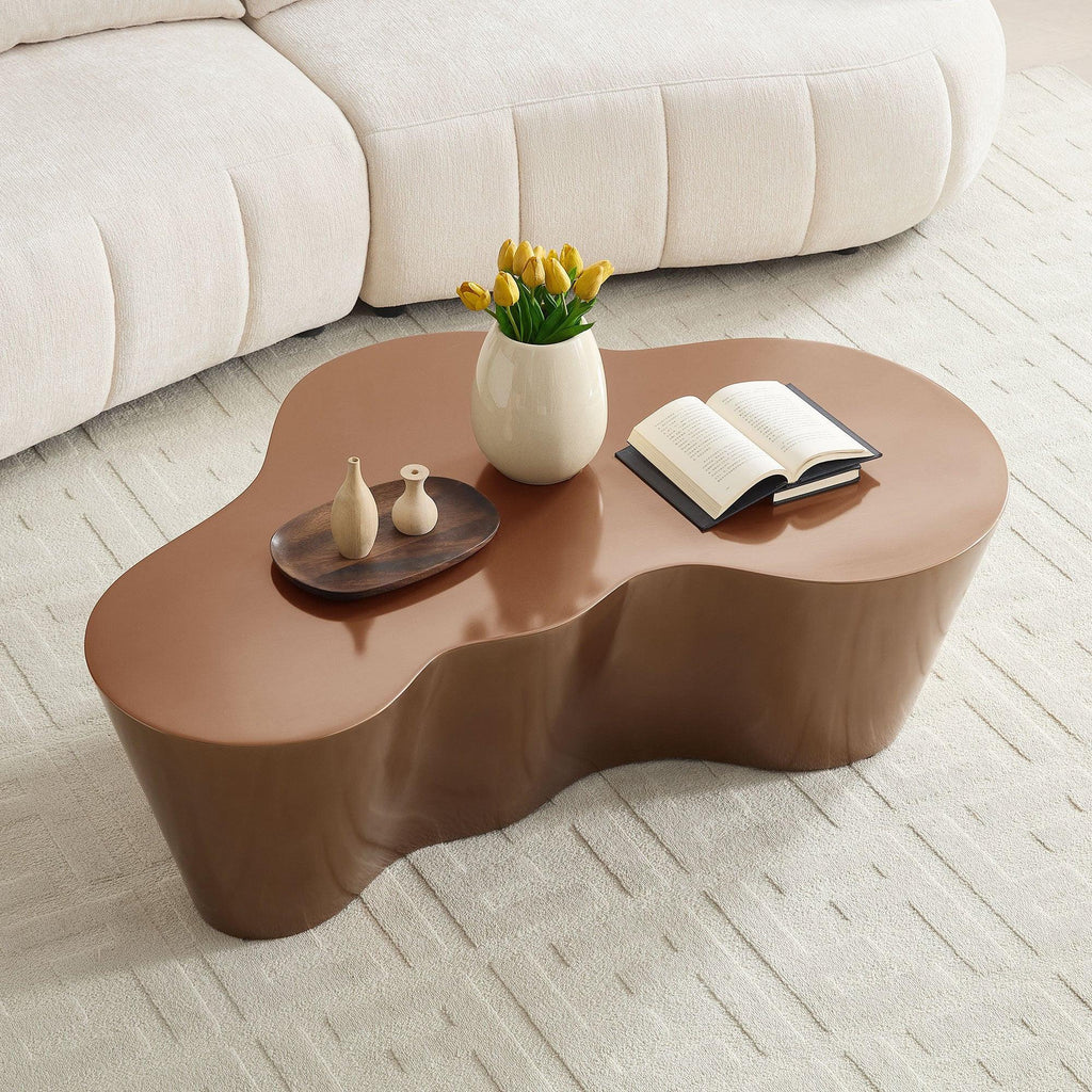 Brown Fiberglass Coffee Table - 50 Inch Unique Shape.