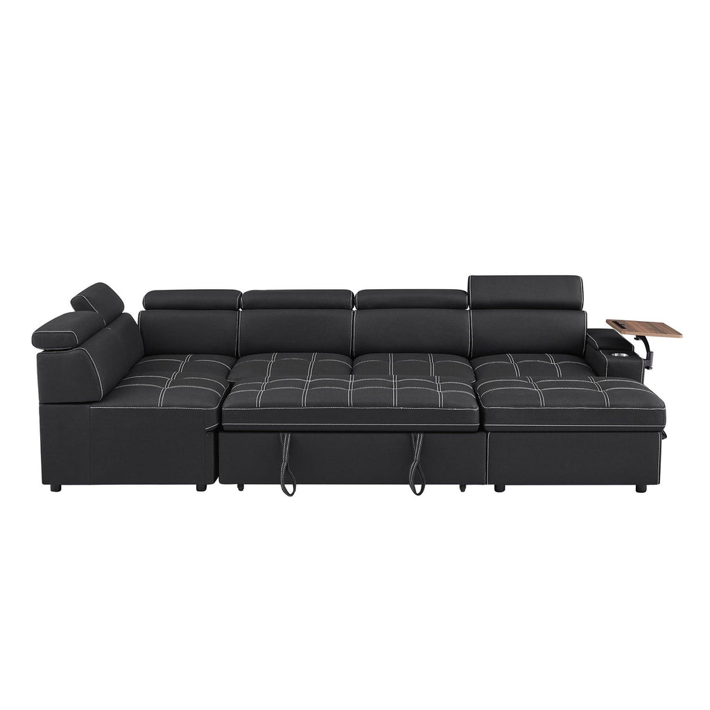 Black Sectional Sofa with Storage Ottoman for Comfortable Living.