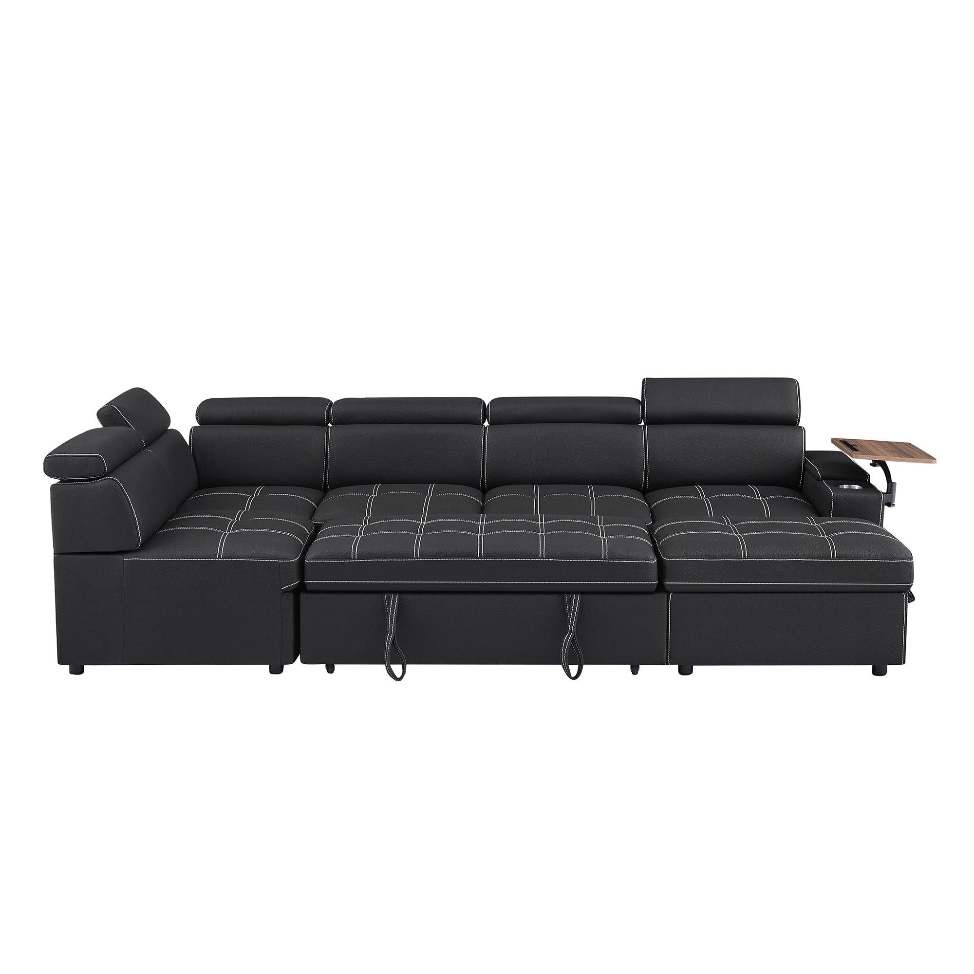 Black Sectional Sofa with Storage Ottoman for Comfortable Living.