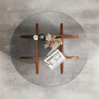 Modern Round Coffee Table - Walnut and Glass Design.