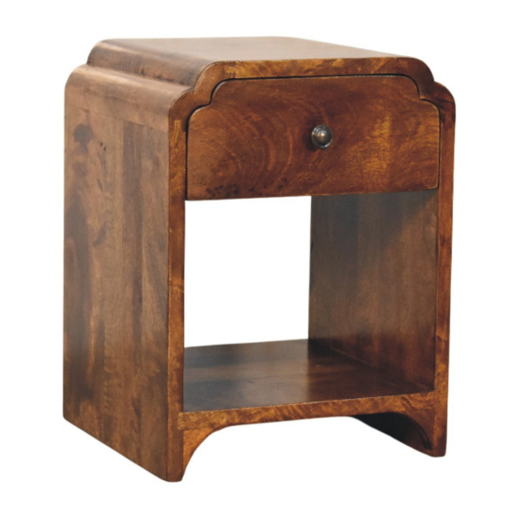 Newton Mini Chestnut Nightstand with a Drawer and Open Shelf, Brown