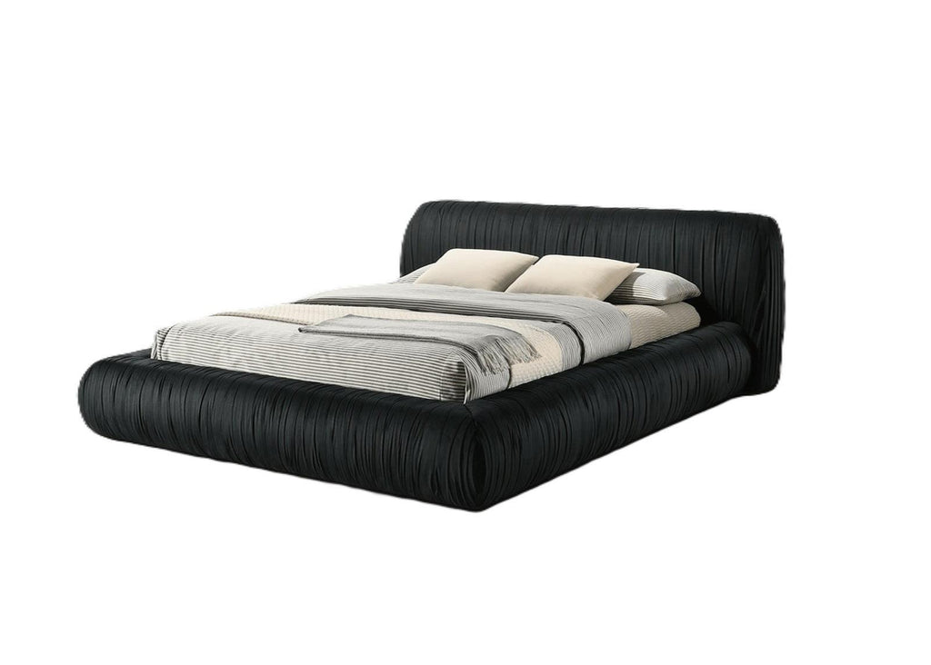 Contemporary Upholstered Queen Bed in Black Fabric.