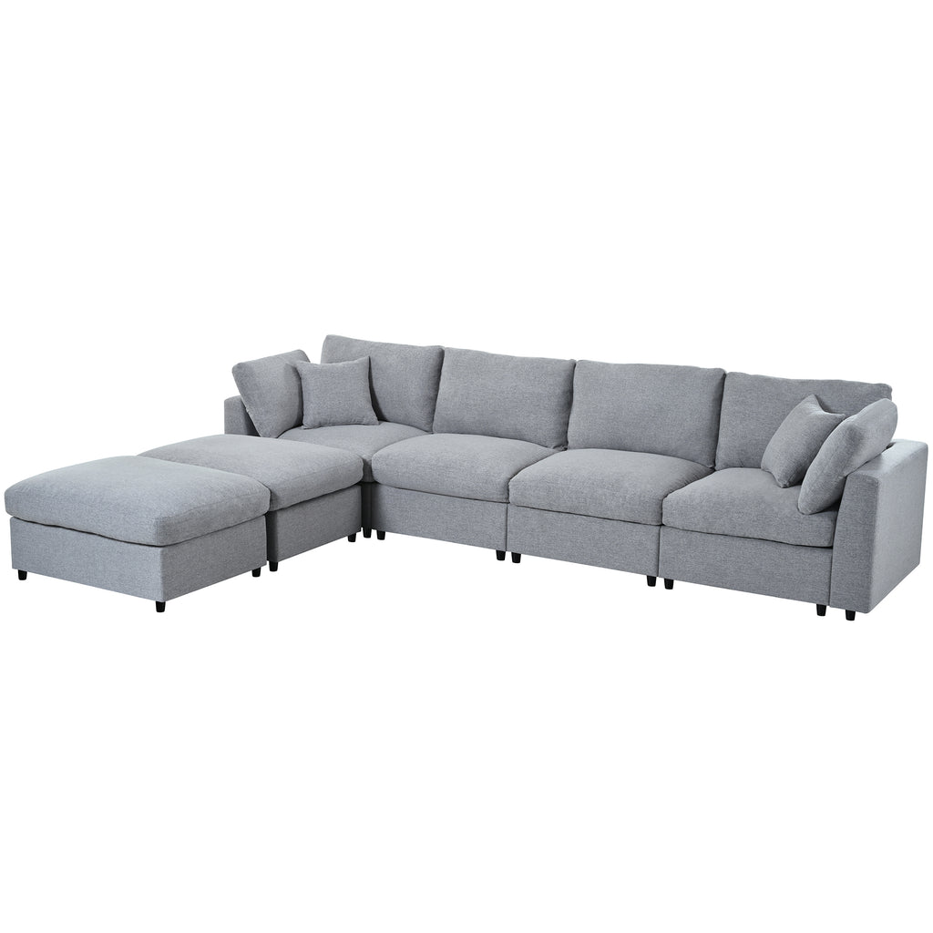 130' U-Shaped Sectional Sofa - Large & Versatile in alternate L-shape configuration with ottoman on the left for space-saving setup.