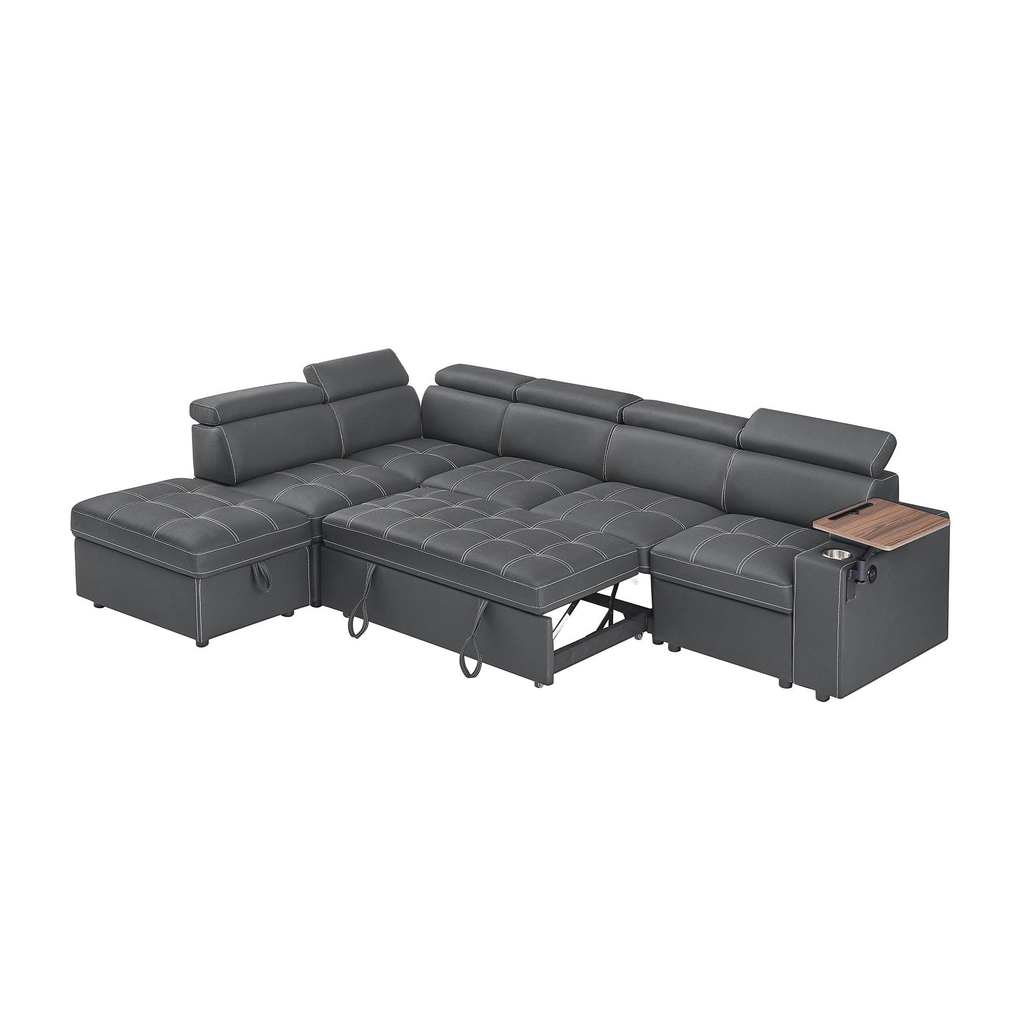 Grey Sectional Sofa with Storage Ottoman for Comfort.