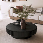 39.37'' Round Coffee Table with Storage Solid Wood Veneered Modern Coffee Table Accent Tea Table for Living Room, Bedroom, Apartment or Office, Black.