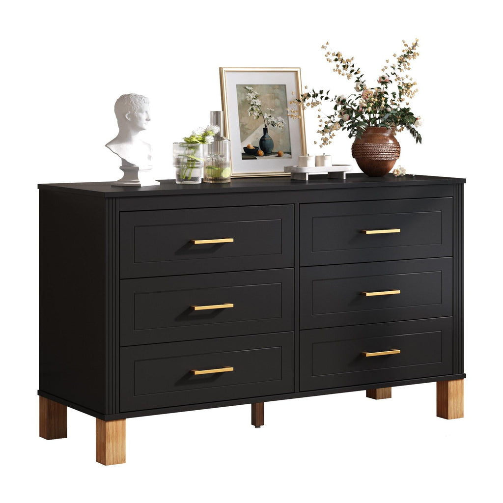 Modern 6-Drawer Dresser with Metal Handles.