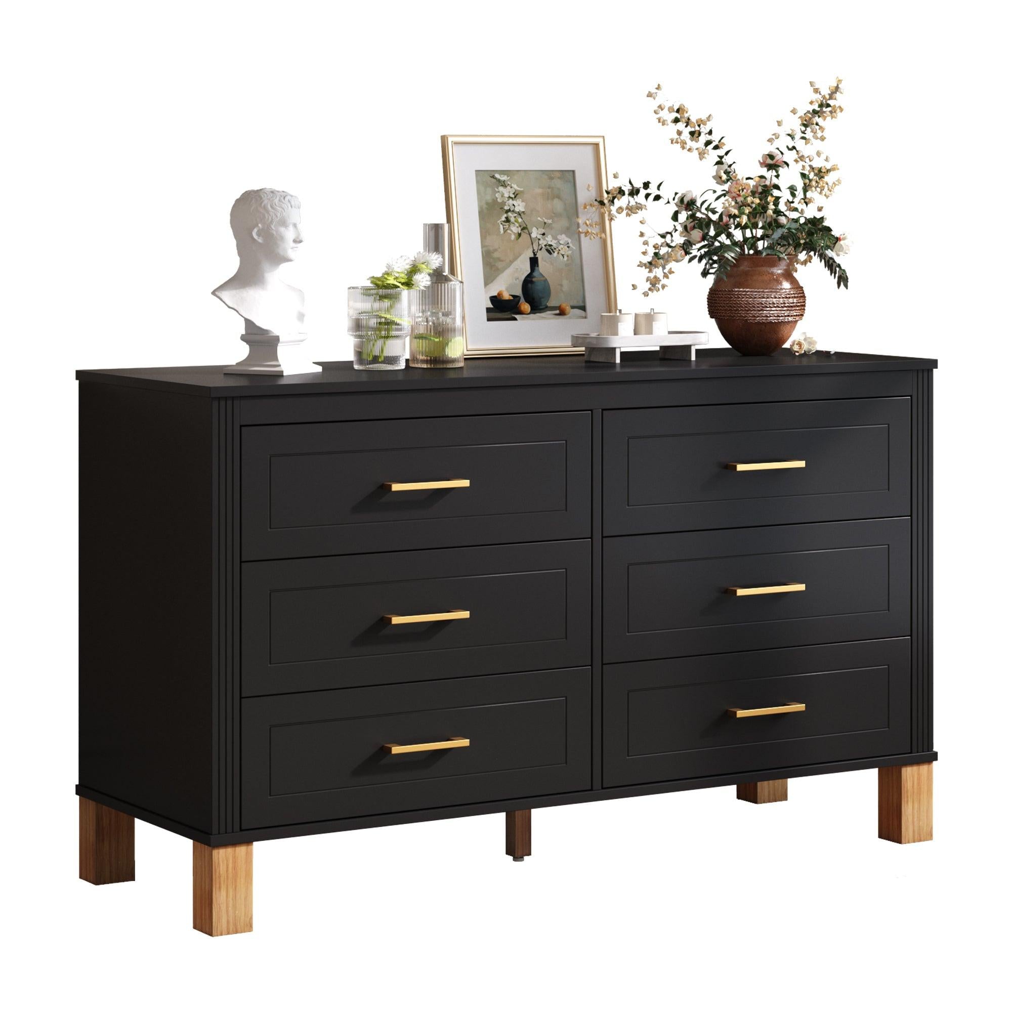 Modern 6-Drawer Dresser with Metal Handles.