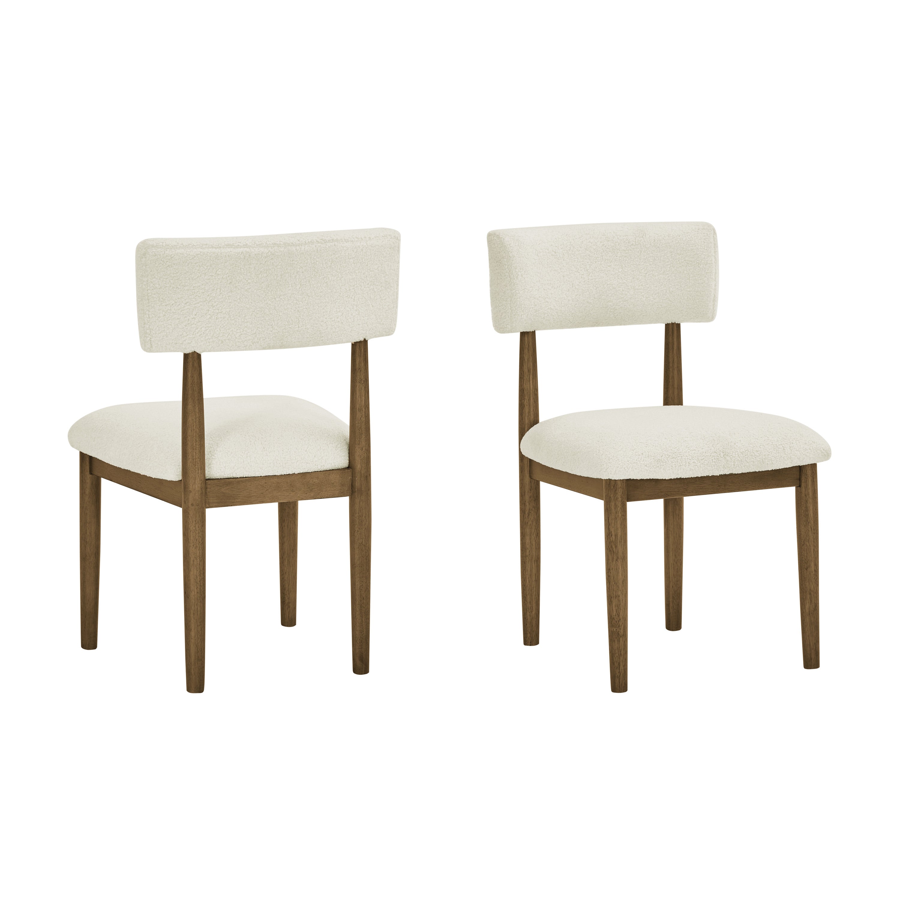 Set of 2 Darla Dining Chairs with walnut oak legs and cream upholstered seats and backs. Complements the Darla Dining Set.
