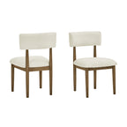 Pair of beige Sherpa dining chairs with walnut oak legs from the Walnut Oak Dining Set - Sleek Sled Base, Cozy Chairs.