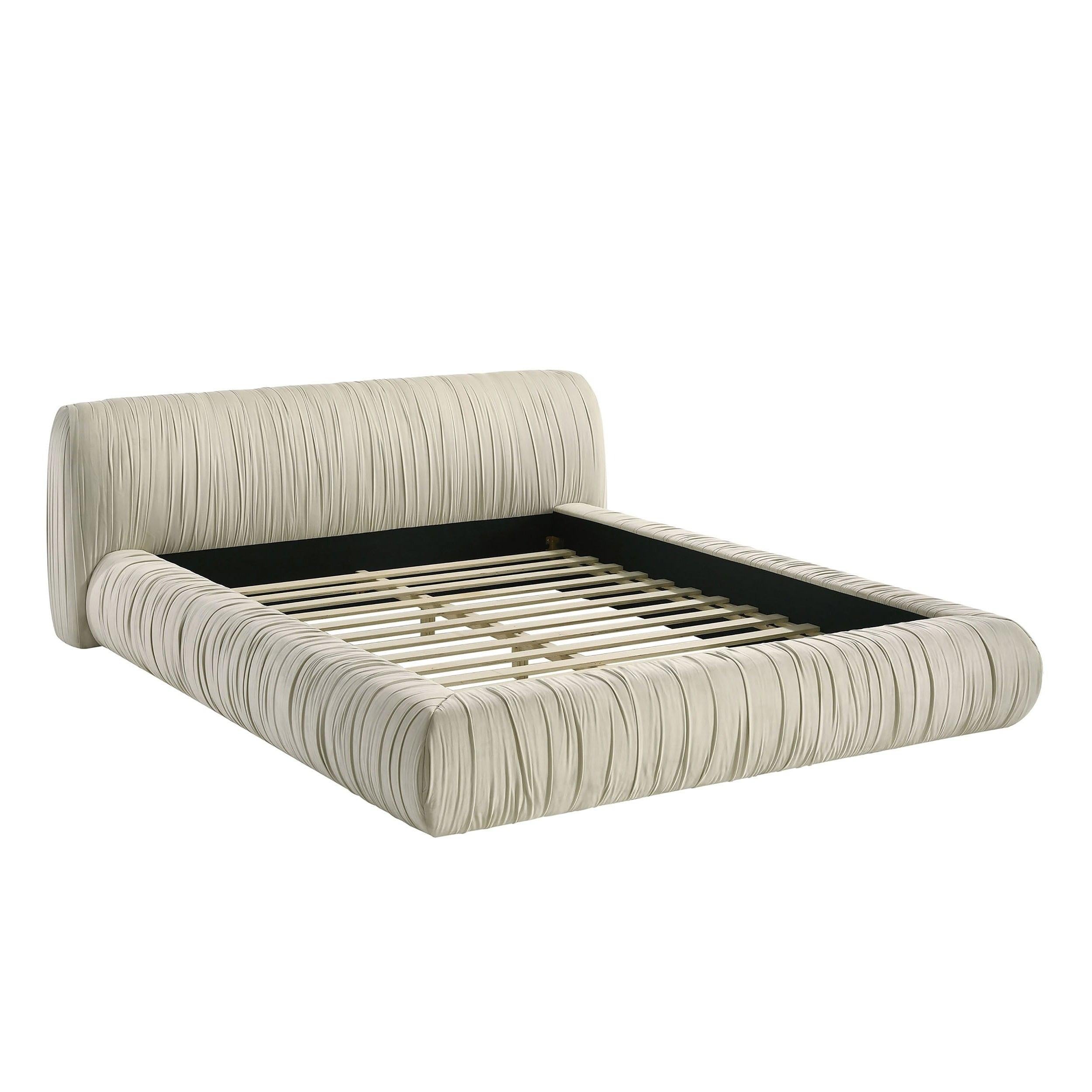 Contemporary Upholstered King Size Bed - Ivory Fabric.