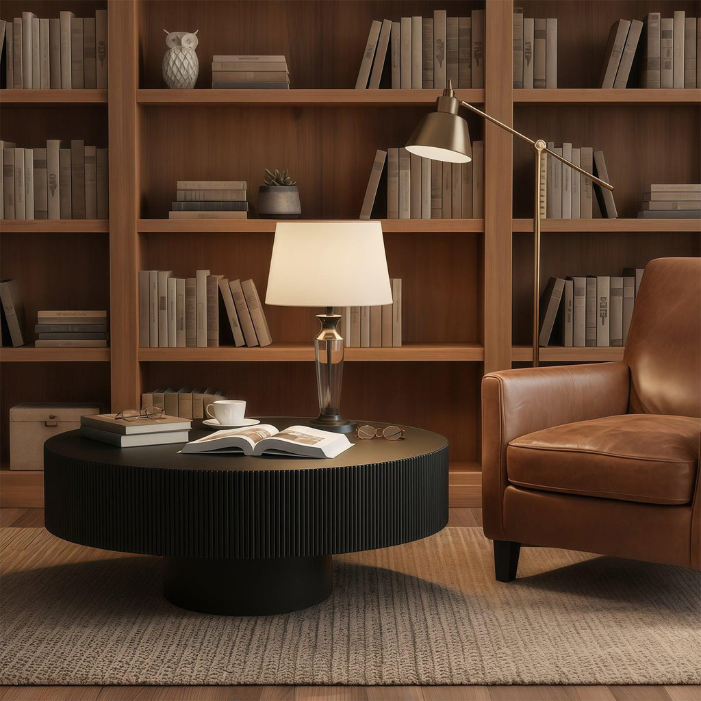 Fluted Round Coffee Table - Mid Century Modern Design.