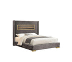 Gray Queen Size Upholstered Bed - Contemporary Style Furniture.