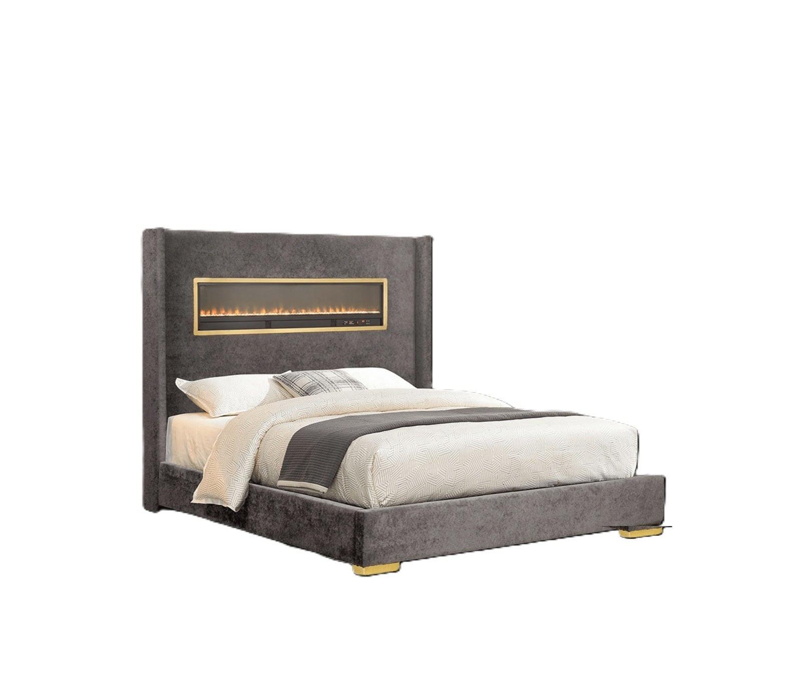 Gray Queen Size Upholstered Bed - Contemporary Style Furniture.