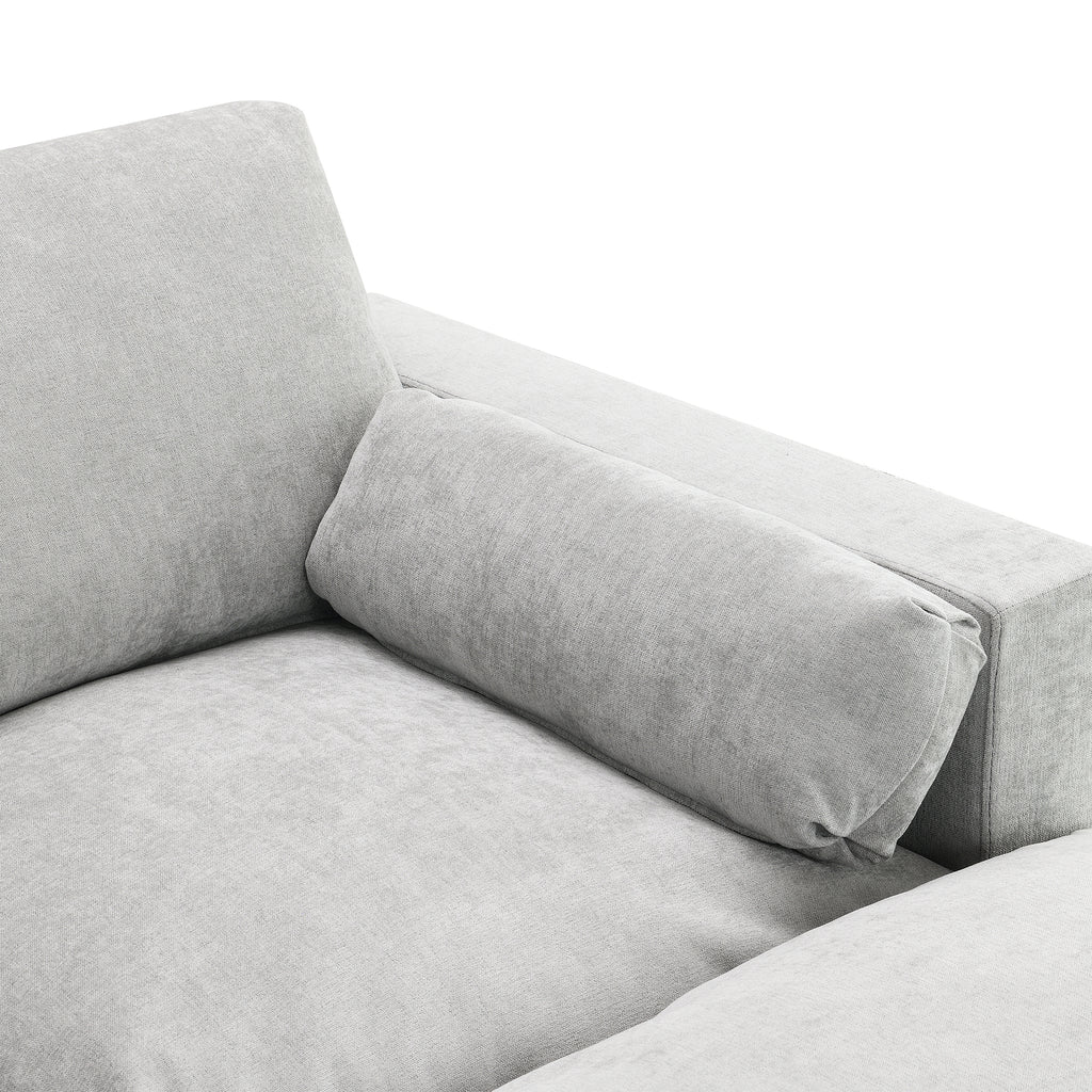 Chenille Modular Sofa - U-Shaped Couch with Storage showcases a close-up of the armrest and lumbar pillow in soft chenille upholstery.