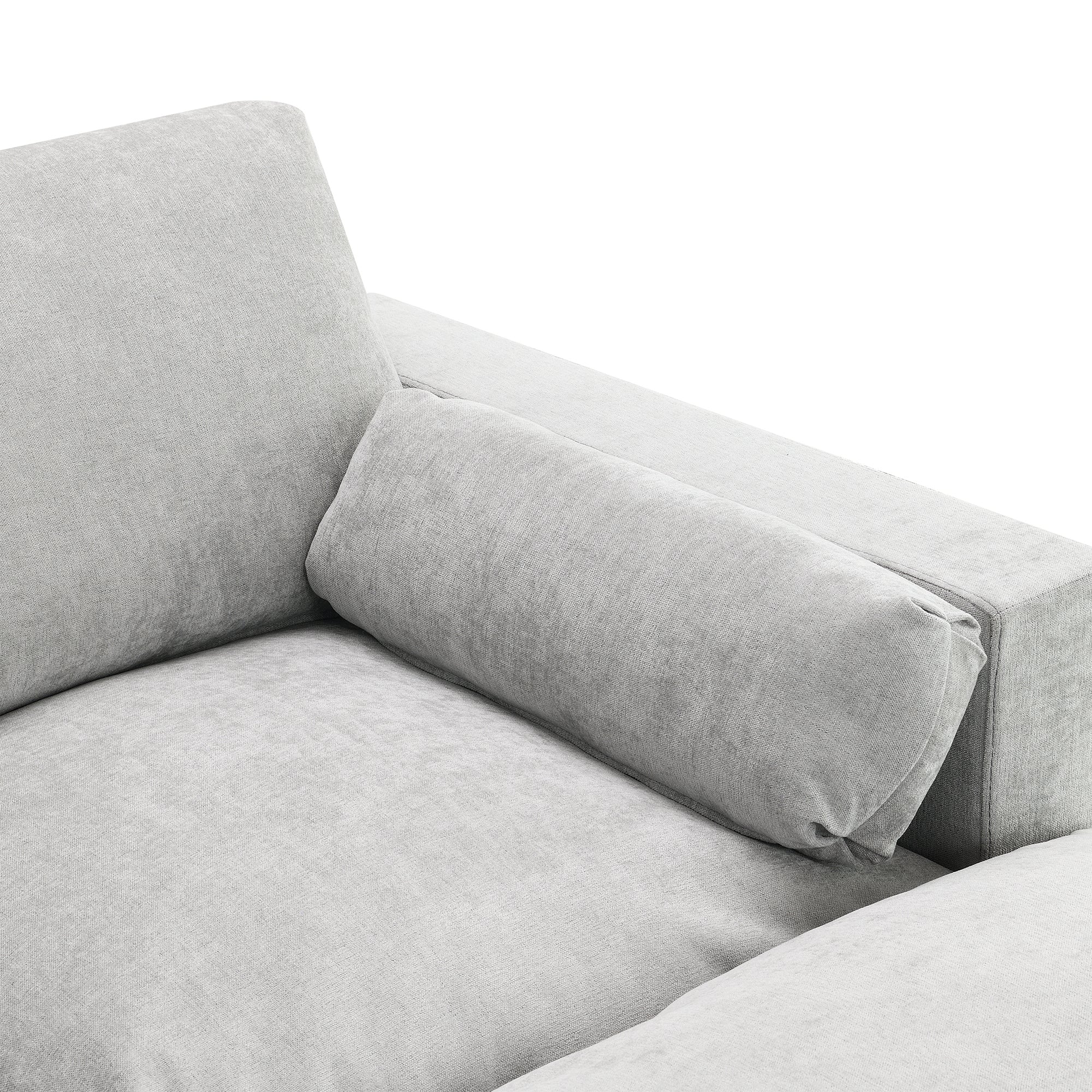 Chenille Modular Sofa - U-Shaped Couch with Storage showcases a close-up of the armrest and lumbar pillow in soft chenille upholstery.