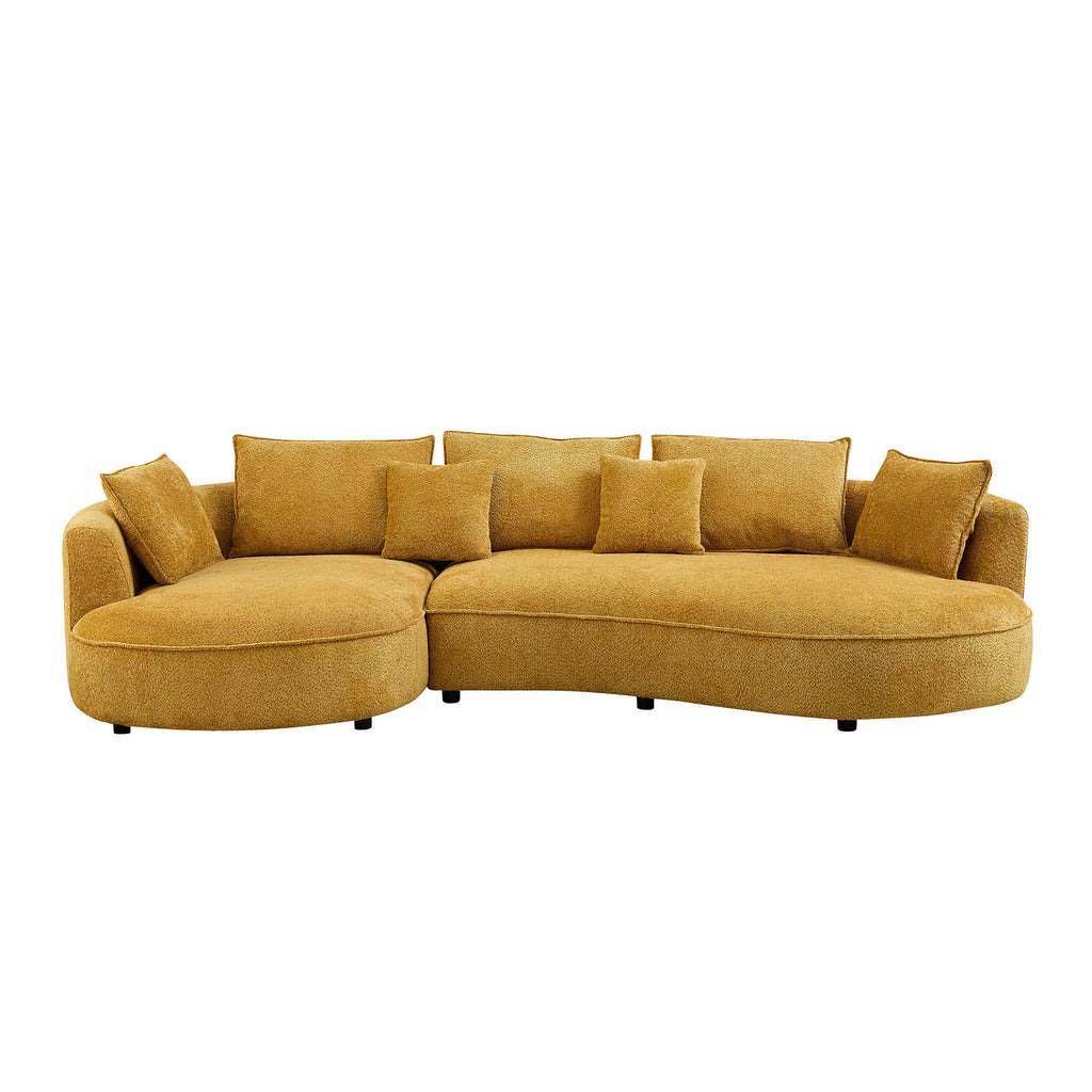 Oversized Yellow Boucle Sectional Sofa with Left Facing Chaise