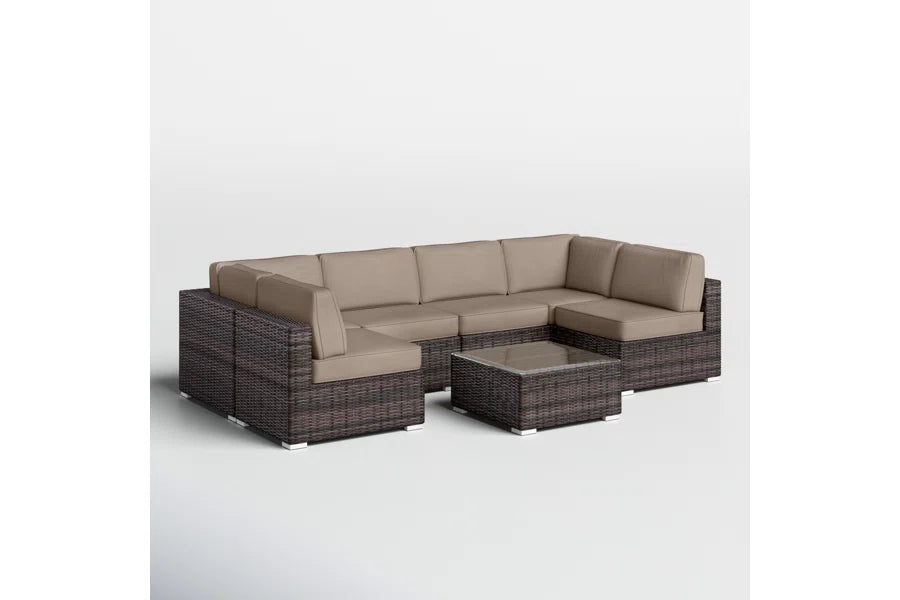 7-Piece Outdoor Wicker Sectional Set with Sunbrella Cushions and Table