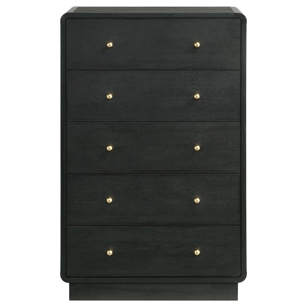 Burton Black 5-Drawer Chest of Drawers for Bedroom Storage.
