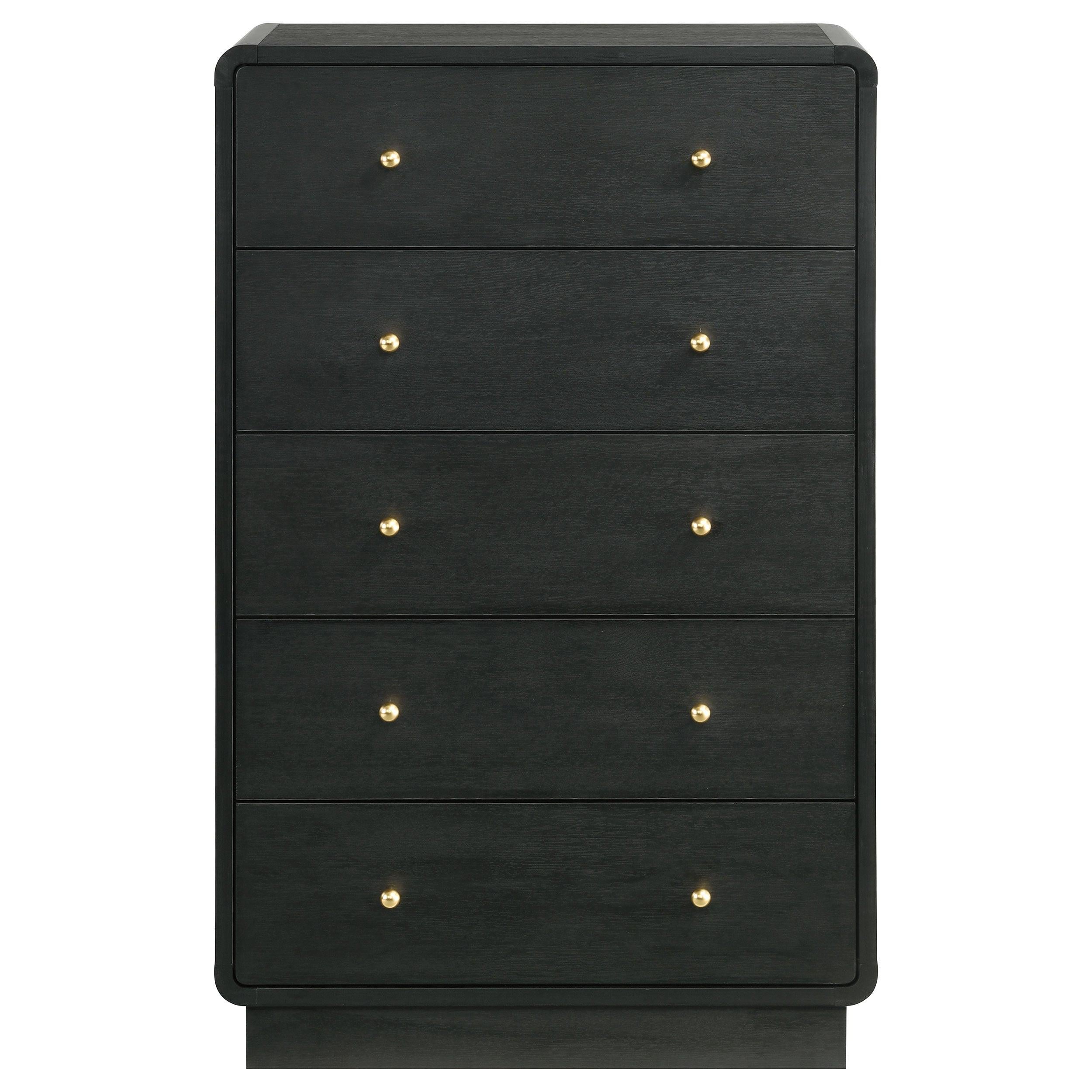 Burton Black 5-Drawer Chest of Drawers for Bedroom Storage.