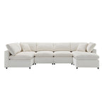 Front view of 130' Modular Sofa Bed - Convertible 6 Seat Sectional in white chenille, showing clean lines and plush cushions.