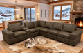 Olive Green Leather Match 6-Seater Modular Sectional with Square Arms