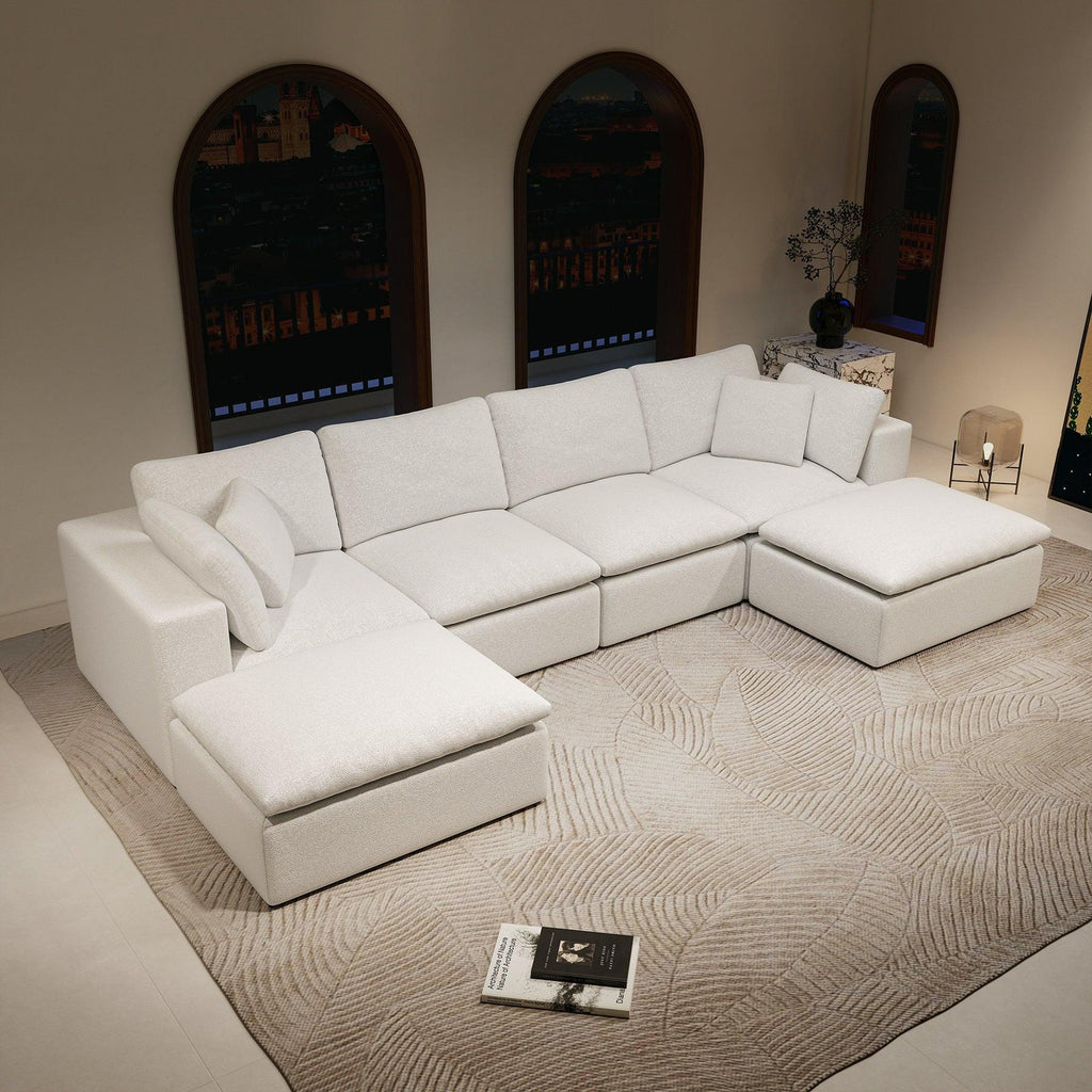Modular Sectional Sofa - Plush Corduroy Fabric White.