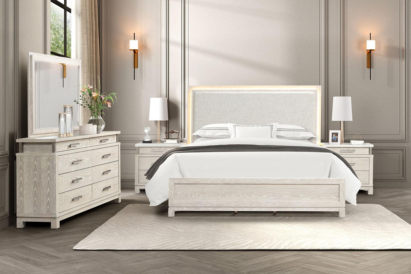 Transitional Nightstand with Marble Top and Metal Handles.
