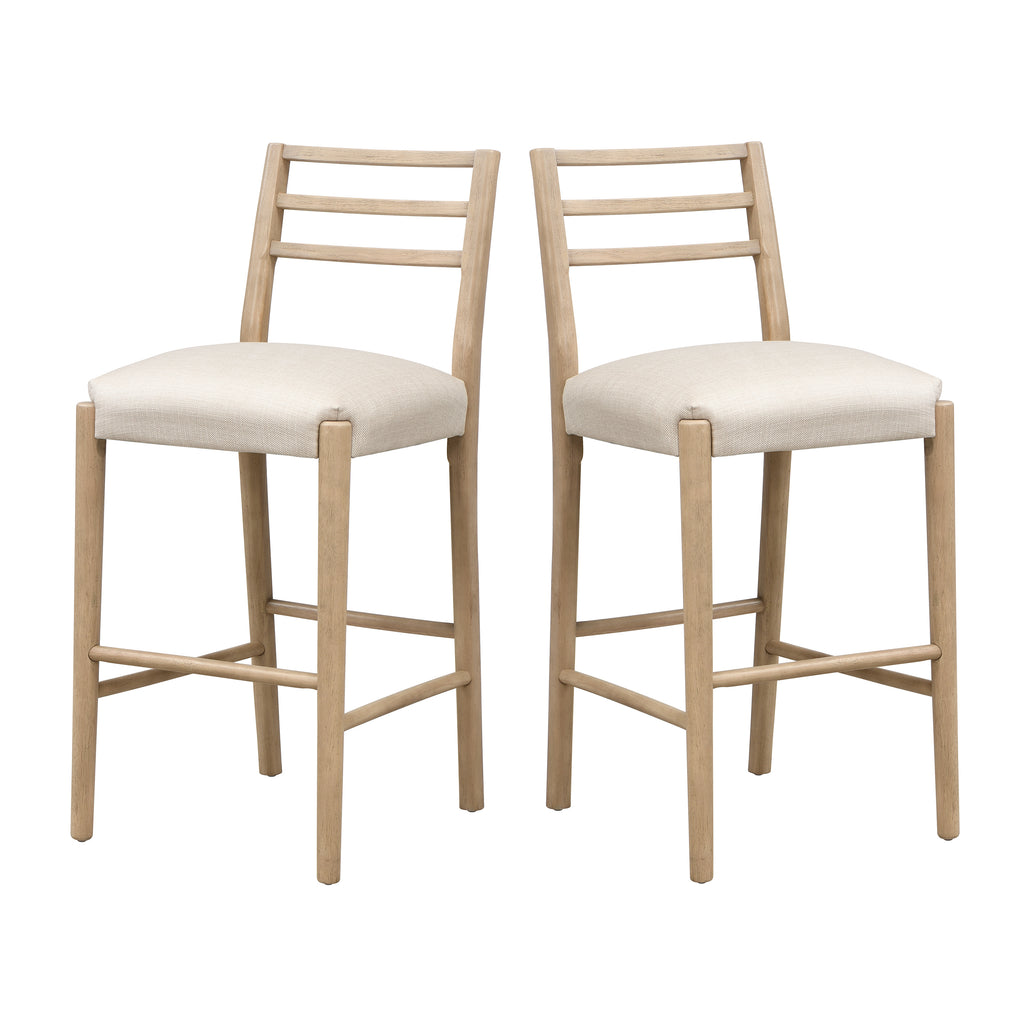 Modern Ladder Back Bar Stool Set of 2 with wooden frame and upholstered seats, ideal for stylish dining or bar areas.