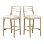 Modern Ladder Back Bar Stool Set of 2 with wooden frame and upholstered seats, ideal for stylish dining or bar areas.