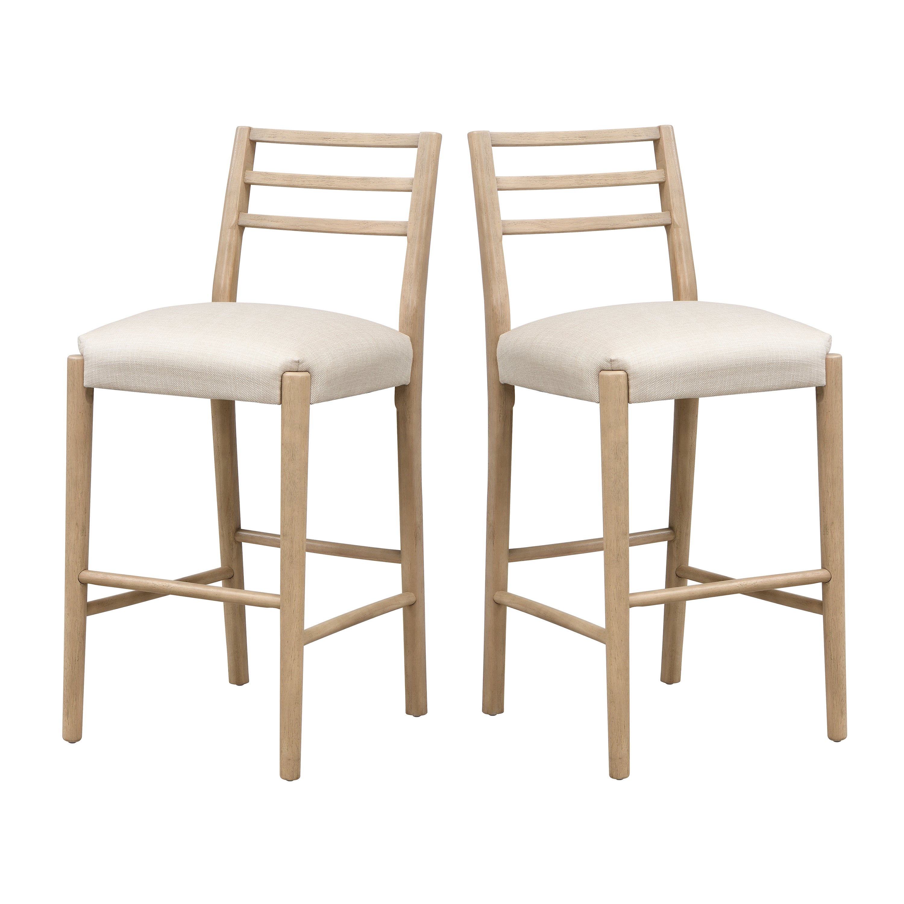 Modern Ladder Back Bar Stool Set of 2 with wooden frame and upholstered seats, ideal for stylish dining or bar areas.