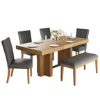 Extendable Wood Dining Table Set for 6 with Bench & Chairs.