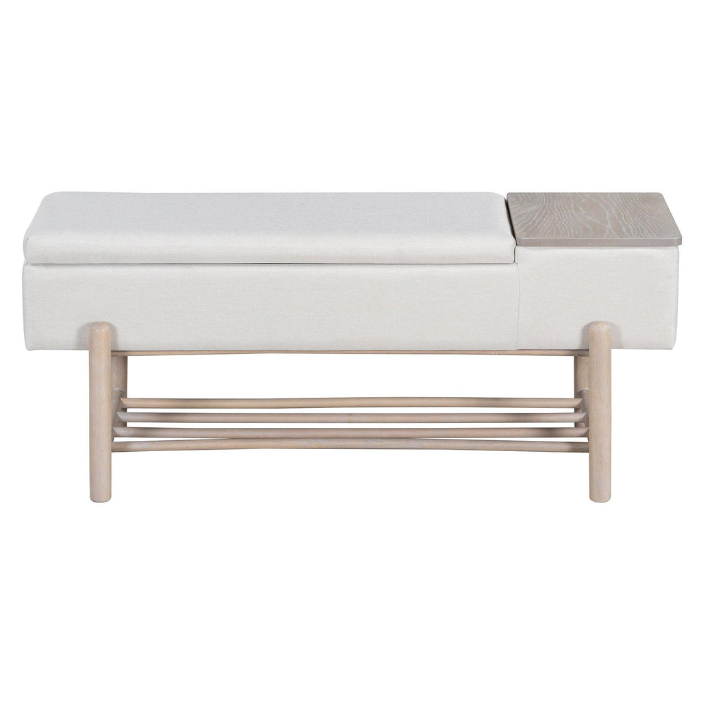 TREXM Farmhouse Upholstered Storage Bench with Hidden Compartment, Modern Entryway Bench for Living Room, Entryway, and Hallways (Natural).