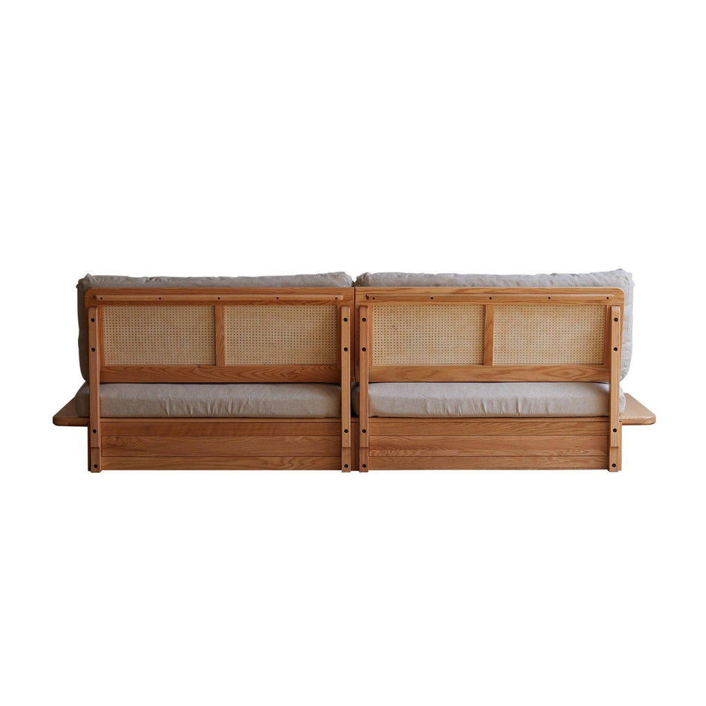 Elegant Solid Wood Sofa with Storage and Removable Cushions.